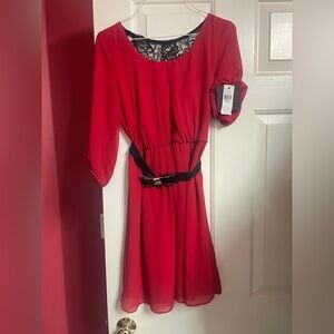 New IZ Byer size XS red and black lace back midi